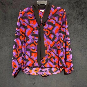 Vince Camuto Red and Purple Geometric Blouse